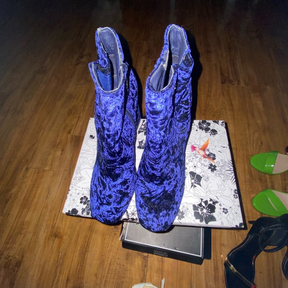 Royal Blue Velvet Boots